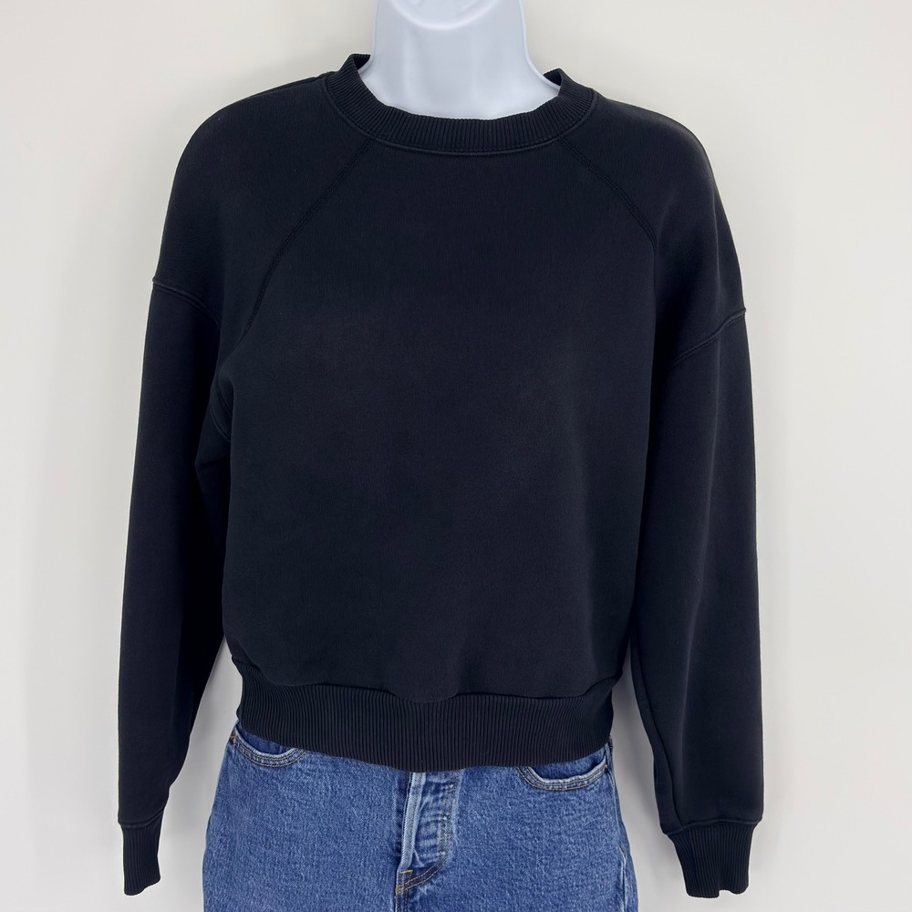 Everlane Black ReNew Sweatshirt XS Crew Neck Raglan Sleeve Cropped Pullover‎ - Picture 2 of 10